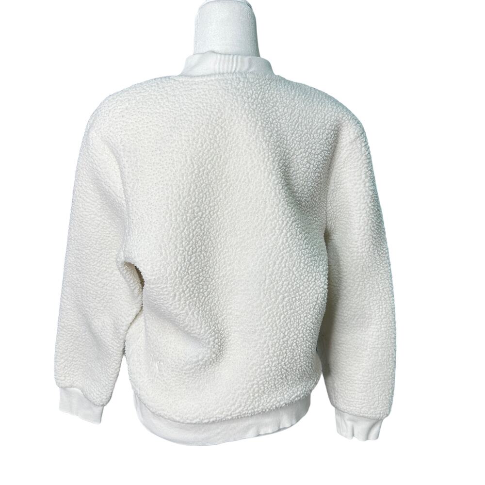 ZYIA  ACTIVE Womens M White Sherpa Collarless Full Zip Flying V Bomber Jacket - Picture 7 of 11